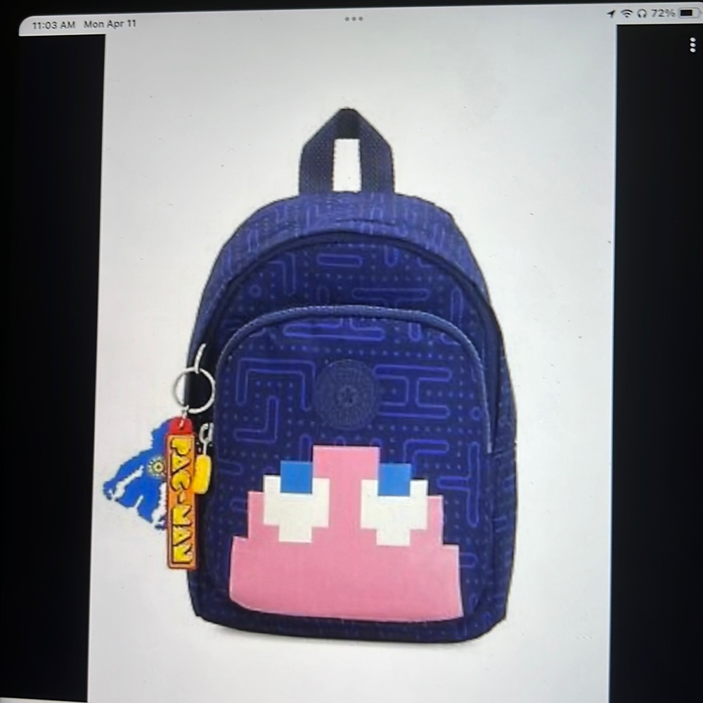 Kipling Kids Navy Blue Pac-Man Ghost Backpack with Pink Accent